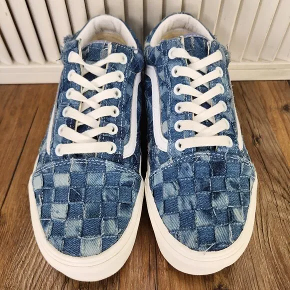 Vans Woven Old Skool Stackform Womens Sz 7.5 Blue Denim Platform Sneakers Shoes - Picture 8 of 9